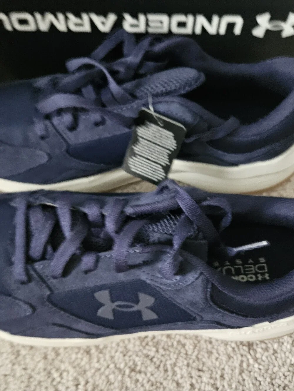 NWT Under Armour UA Edge Suede Mens 10 Navy Blue Charged Sneakers